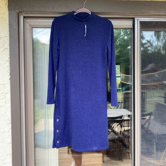 NWT Banana Republic Factory Size medium blue mock neck maxi dress long sleeve - Picture 1 of 6